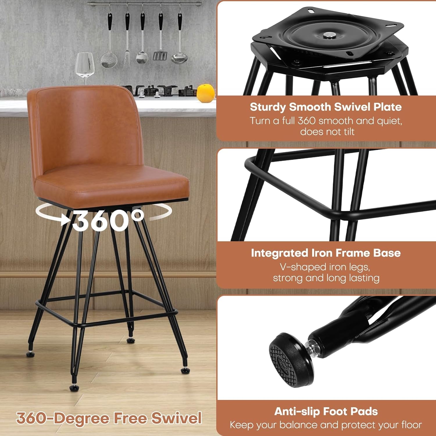 Industrial Swivel Bar Stools Set of Four 26 Inch