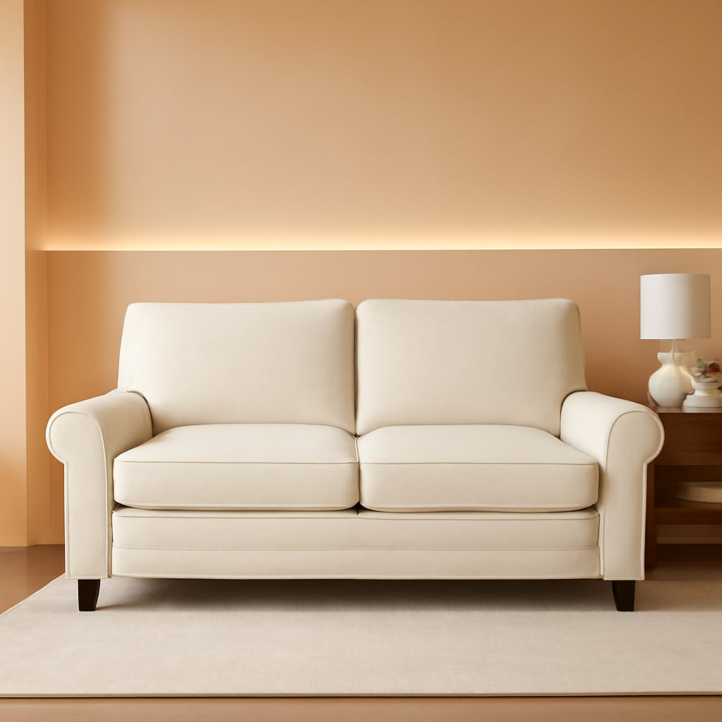 Copenhgen 73 Inch Rolled Arm Sofa Buttercream With Removable Covers