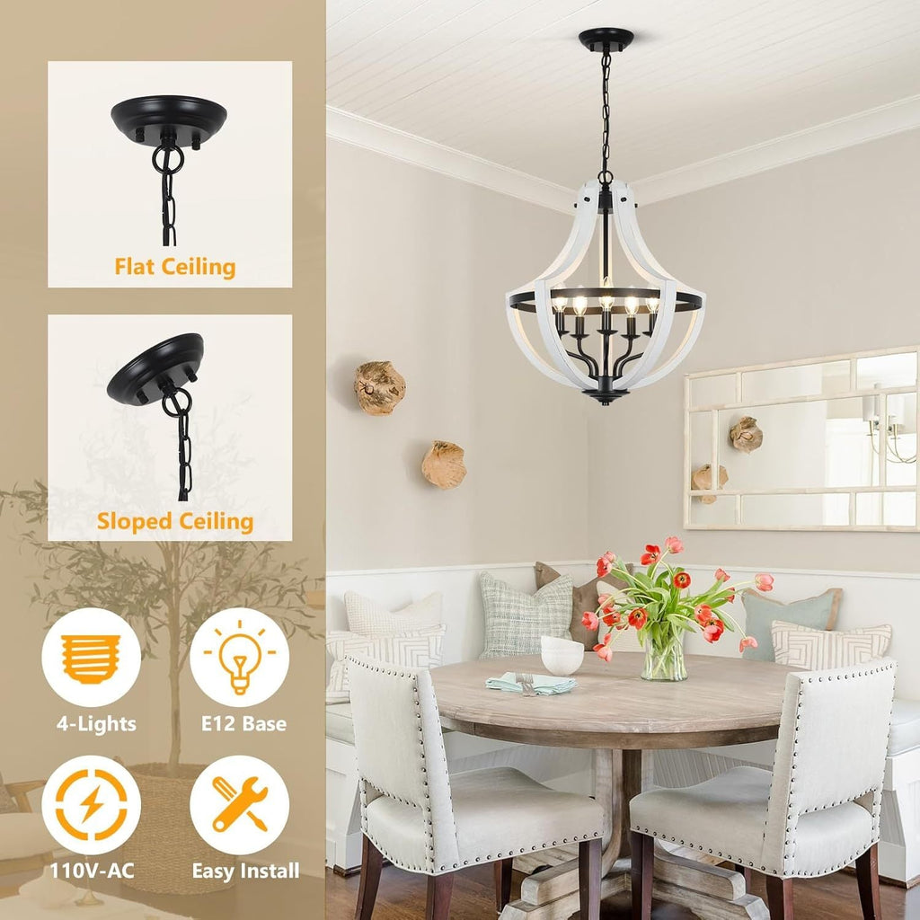 Chandelier 5-Light White Wood
