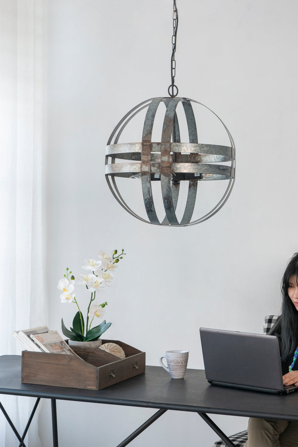 Chandelier 4-Light Galvanized Hanging Adjustable Chain Dining Room