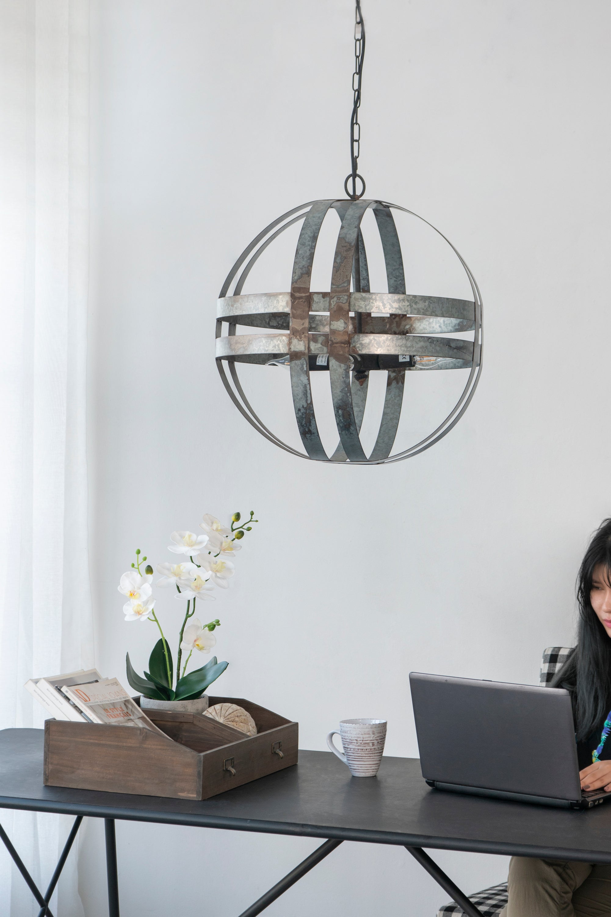 Chandelier 4-Light Galvanized Hanging Adjustable Chain Dining Room