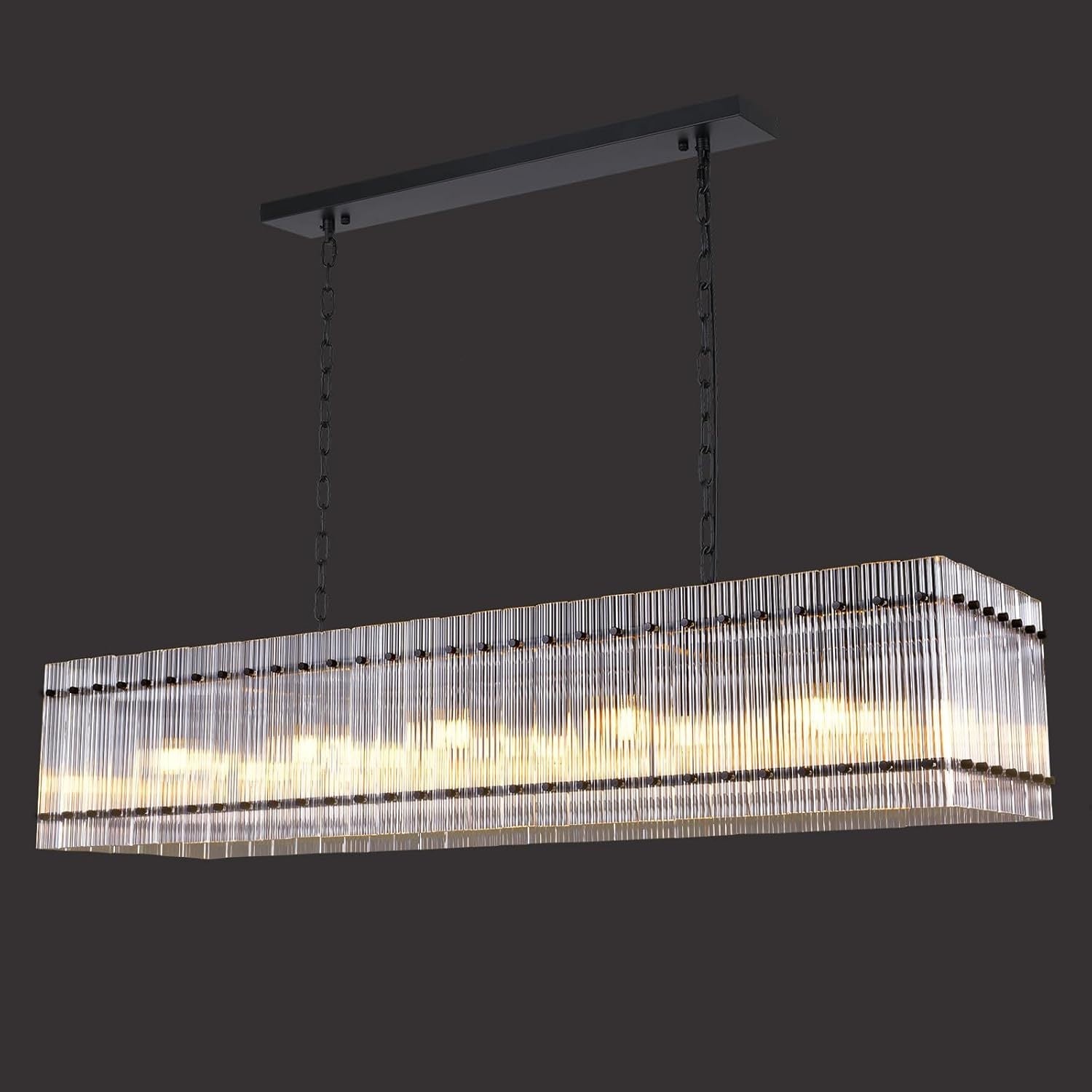 Chandelier Crystal Glass 10-Light Black Modern Rectangular Pendant Dining