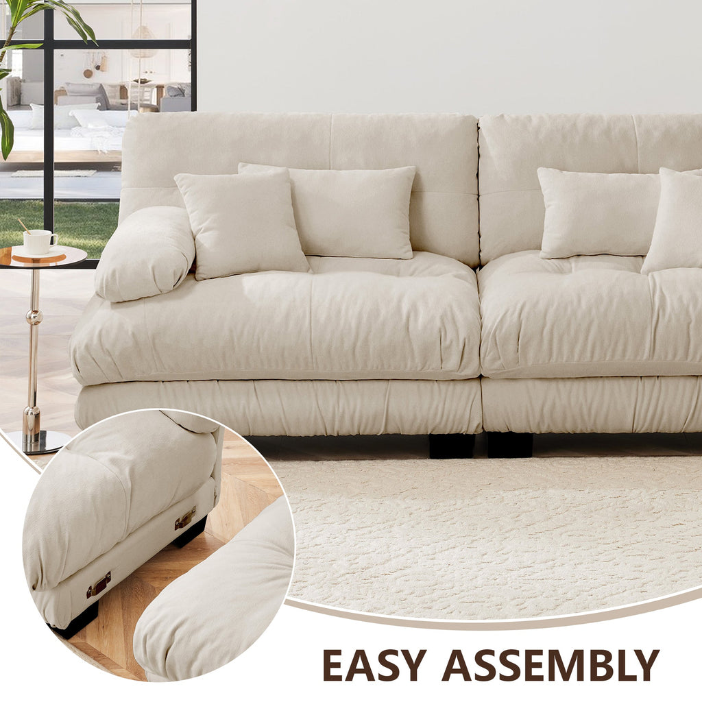 Sectional Sofa L-Shaped Chenille Light Coffee Convertible Ottoman