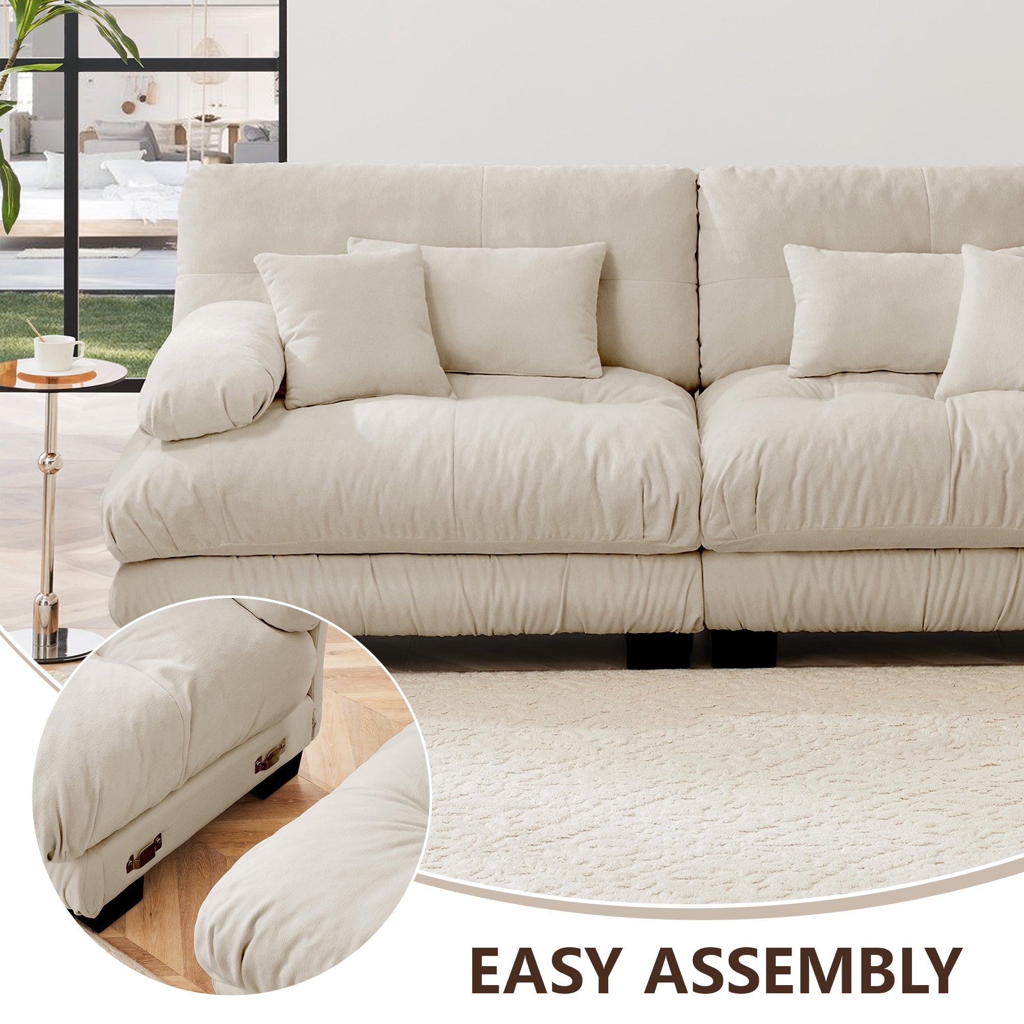 Sectional Sofa L-Shaped Chenille Light Coffee Convertible Ottoman