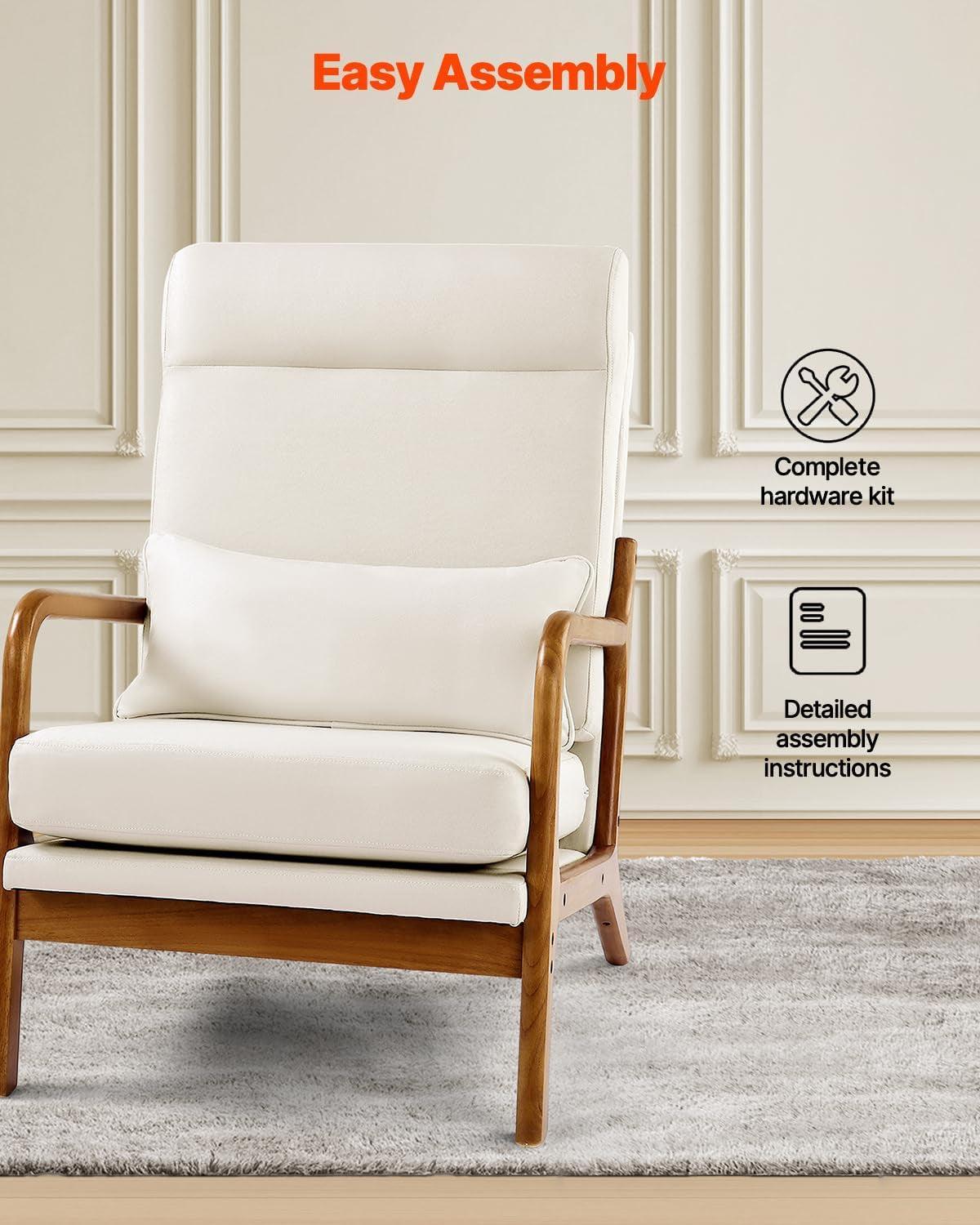 High Back Mid Century Linen Accent Chair For Living Room