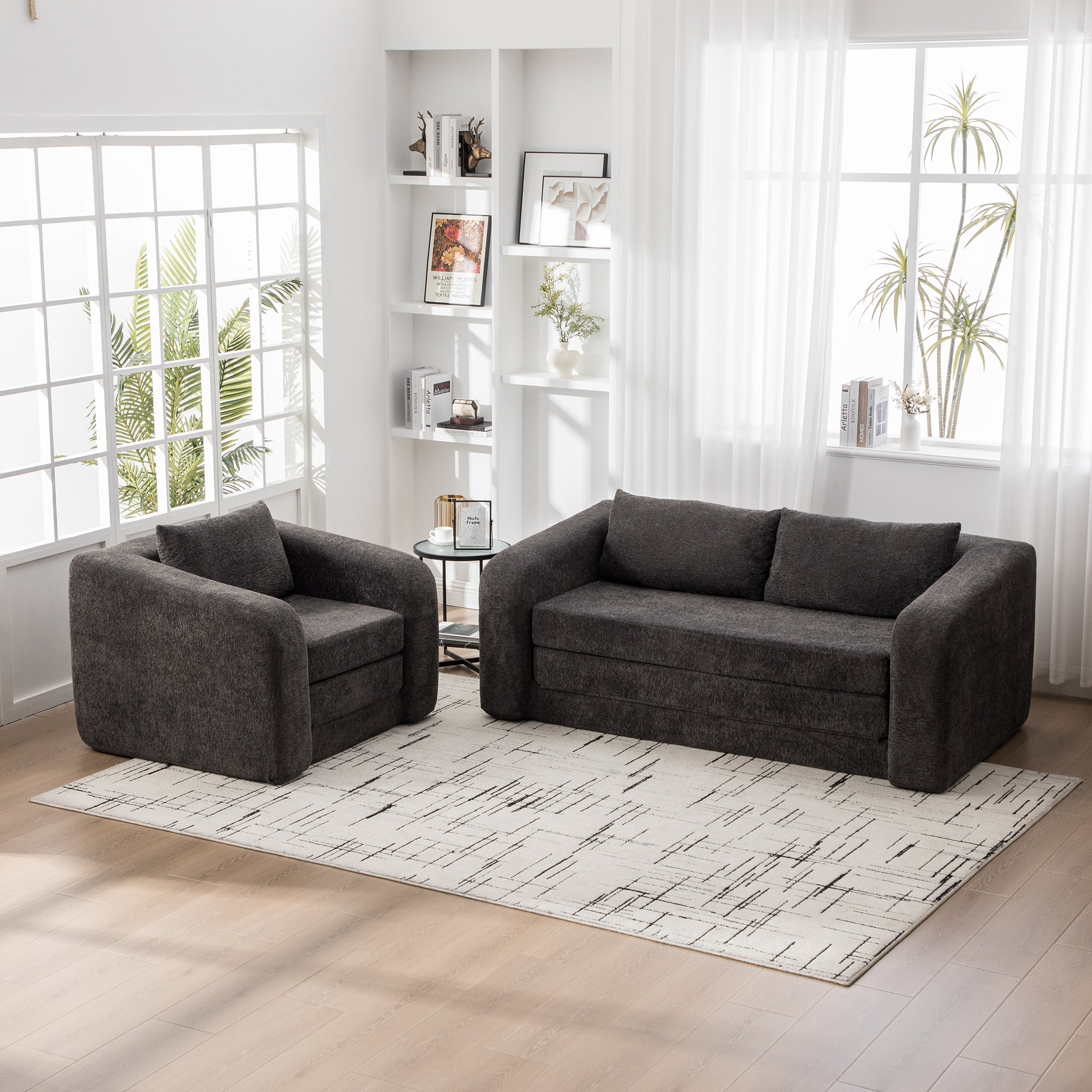 Sofa Bed Convertible Chenille Gray Queen Sleeper
