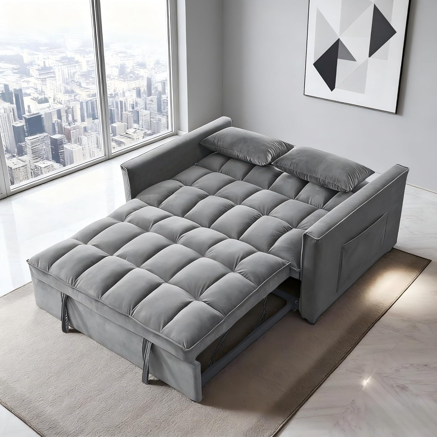 54 Inches Convertible Sofa Bed With Adjustable Backrest