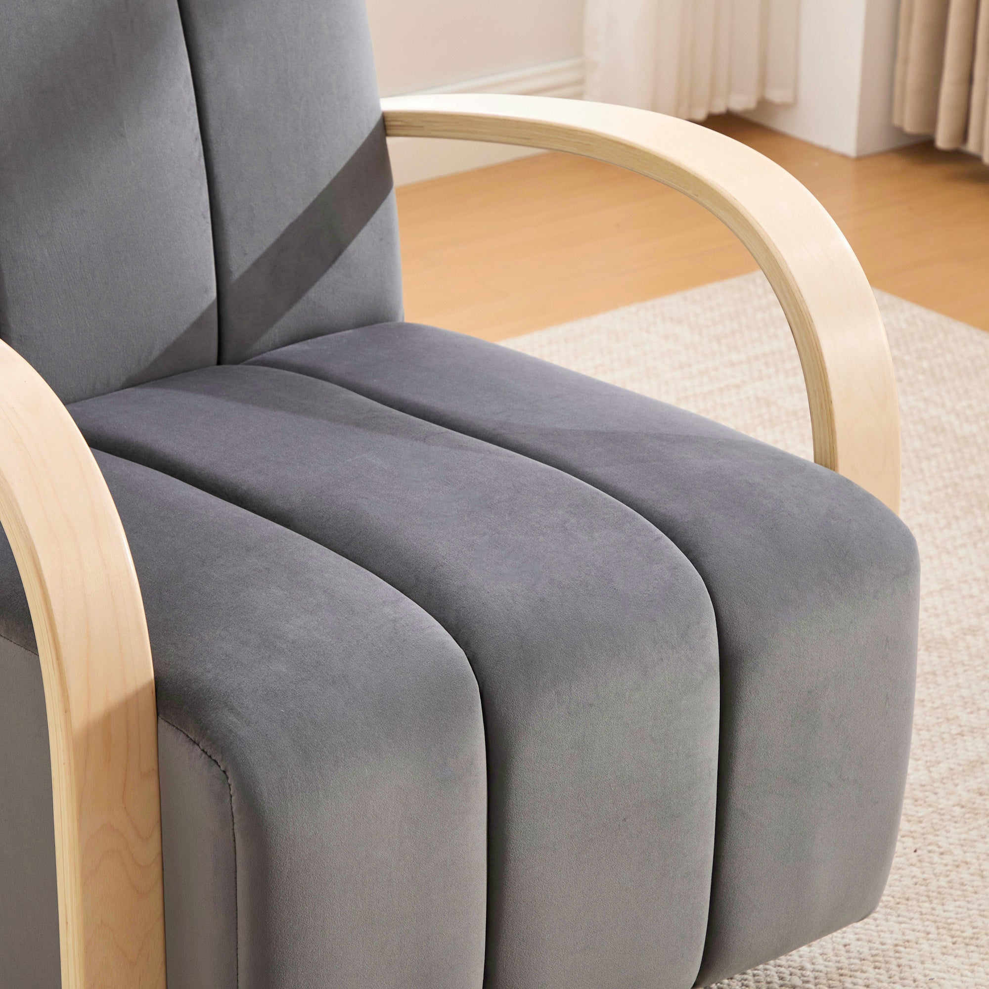 Swivel Accent Chair 360 Degree Velvet Charcoal Channel Tufted Wood Armrests