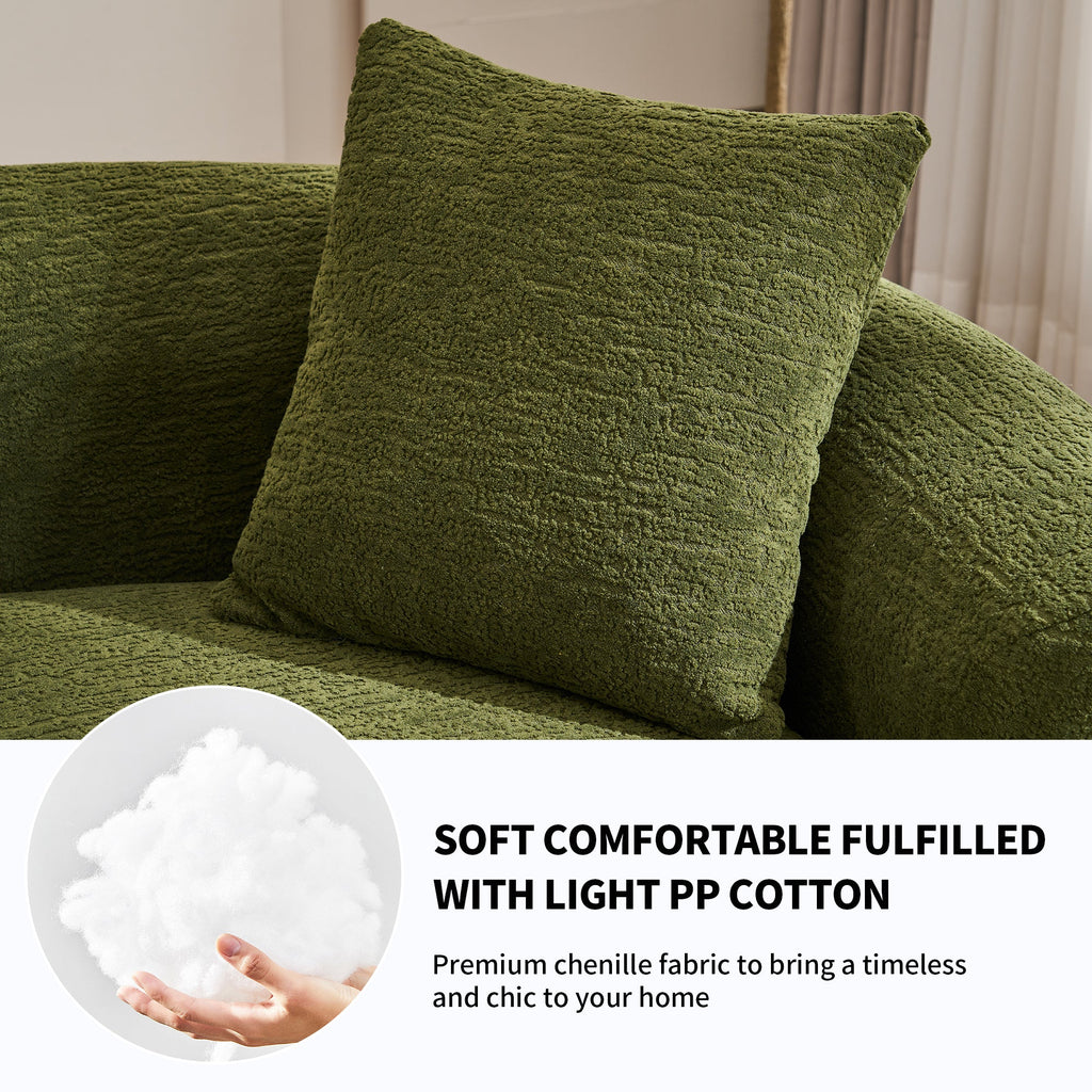 Full Compression Sponge Sofa Forest Green Curved Modular Sectional, Chenille Upholstery, 110''L