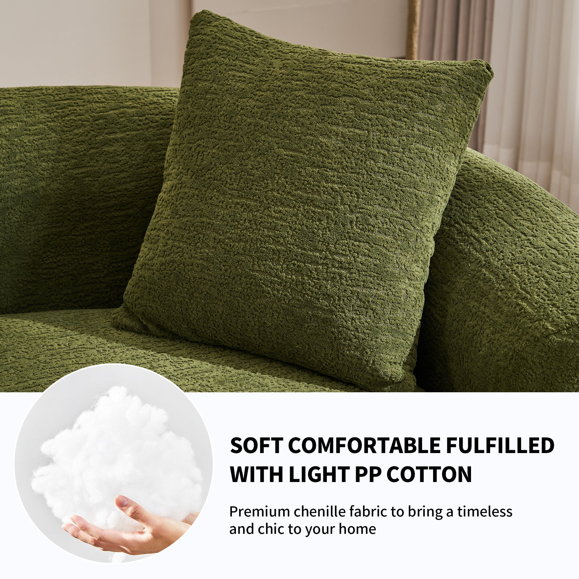 Full Compression Sponge Sofa Forest Green Curved Modular Sectional, Chenille Upholstery, 110''L
