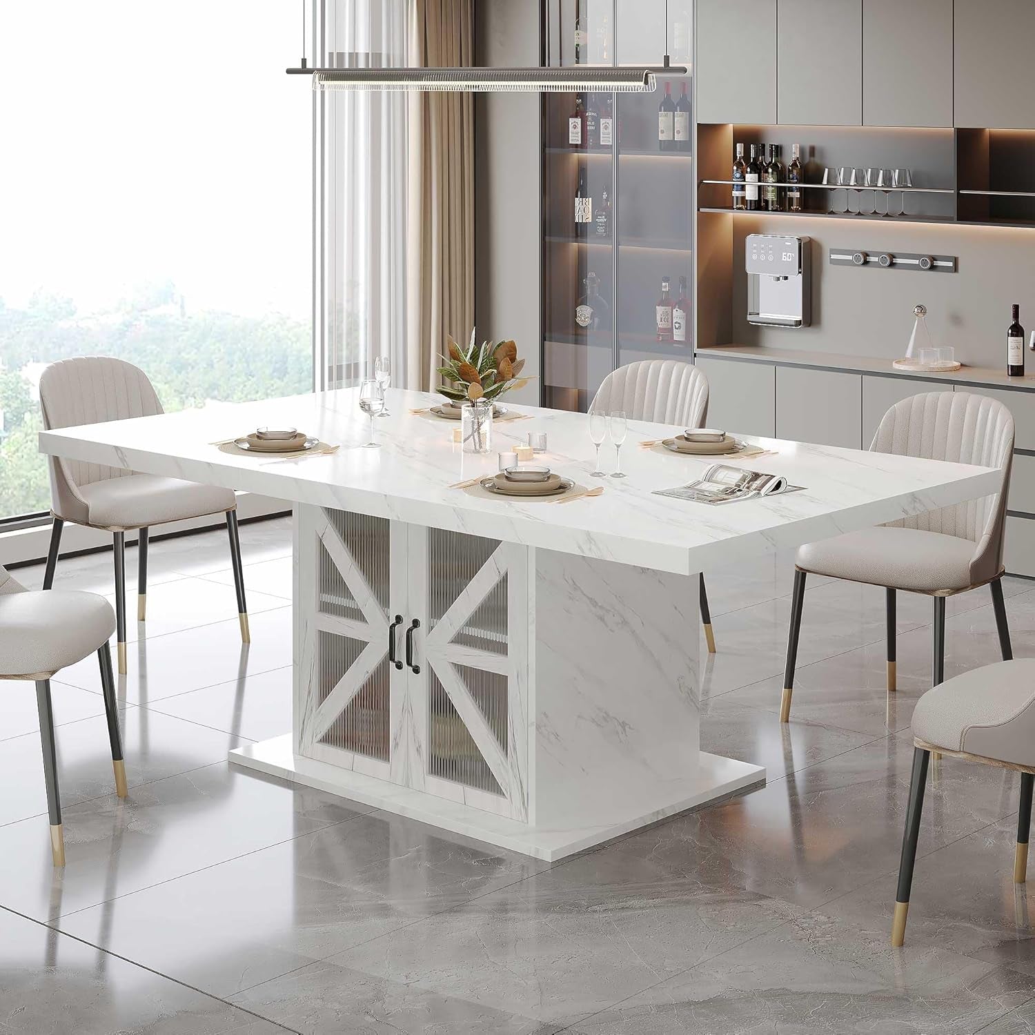 63 Inch White Rectangular Dining Table With Storage