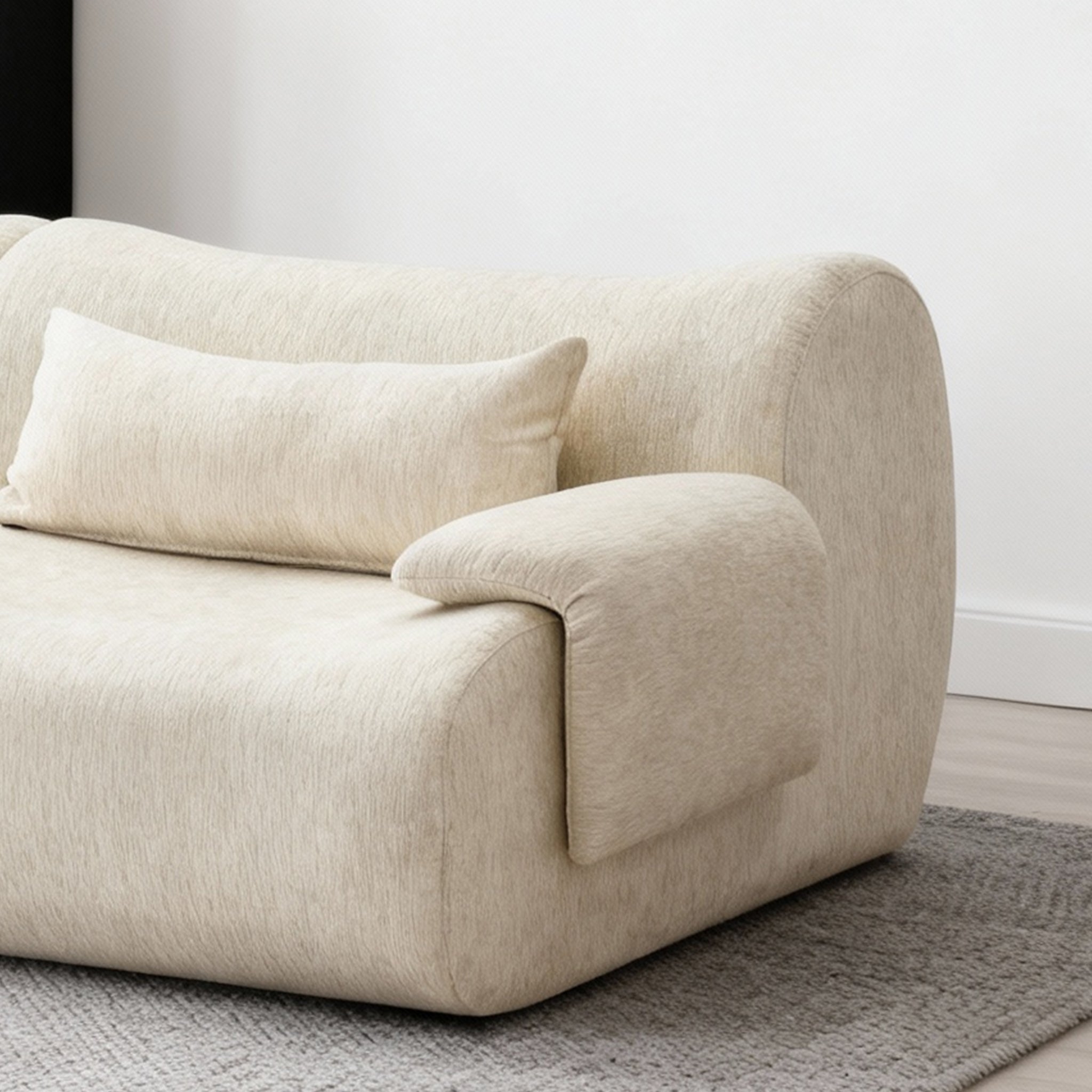 Sofa Curved White 3 Seater with Anti Slip No Assembly Chaise