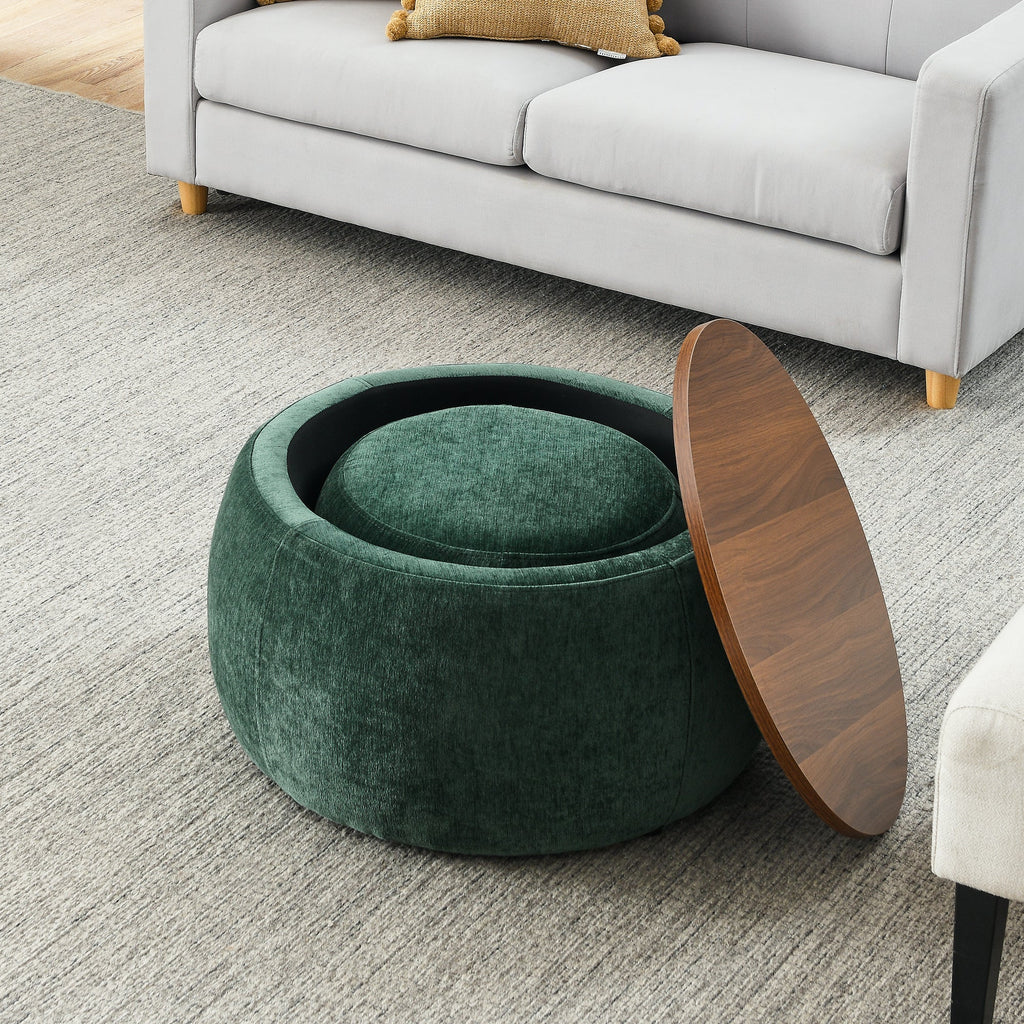 Modern Classic Round Storage Ottoman Coffee Table with Removable Top