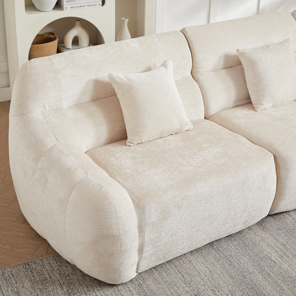 Sectional Sofa Curved Beige Chenille 123.2 Inch Four Pillows No Assembly