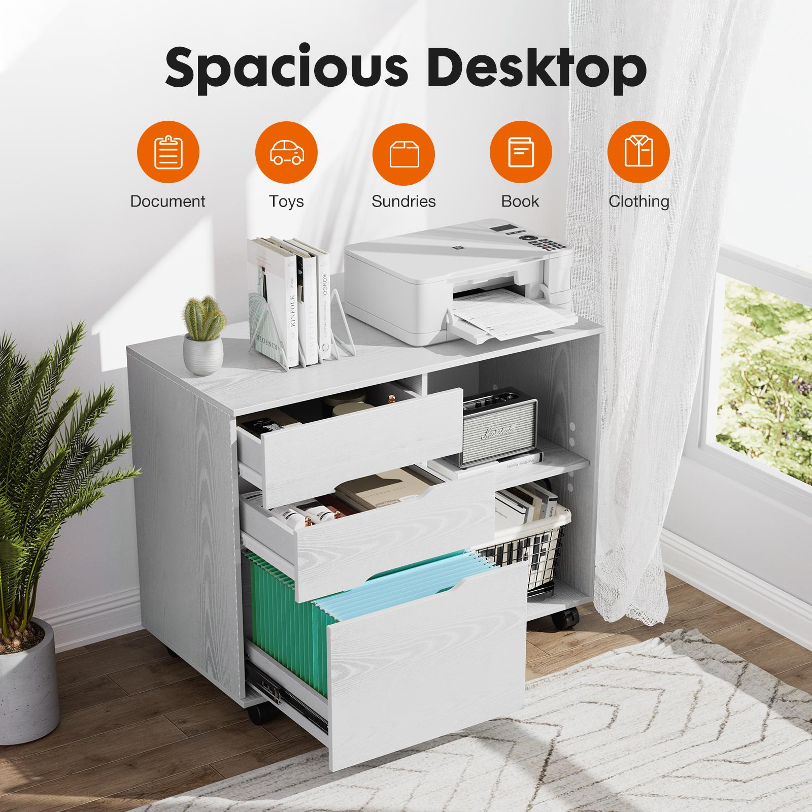 3 Drawer Filing Cabinet Wood Printer Stand with Storage Office Organize Cabinets with Wheels