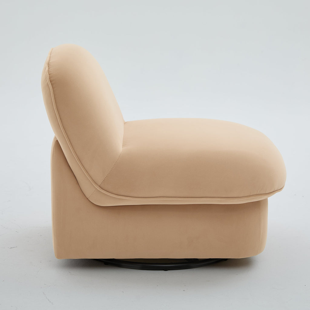 Swivel Accent Chair 360 Degree Khaki Pumpkin-Shape Foam Spring Metal Base