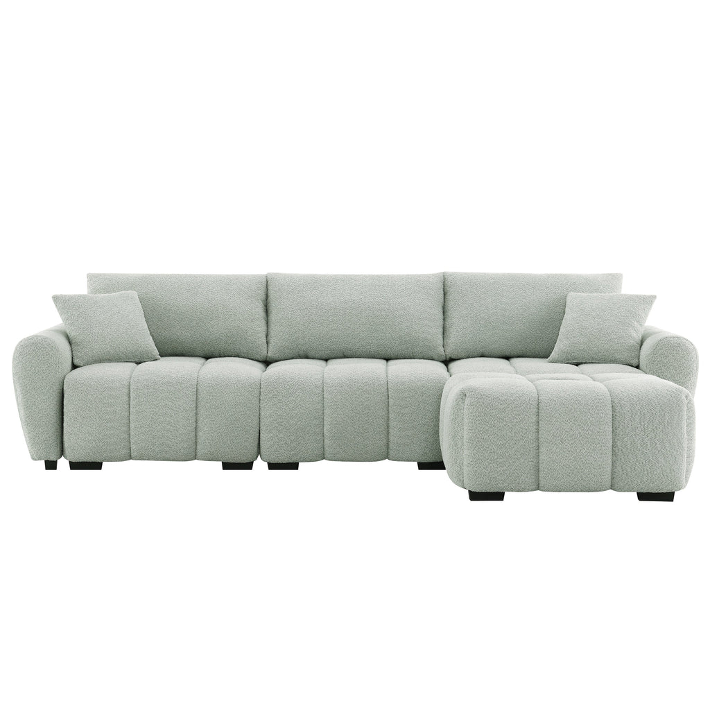 Sectional Sofa L-Shaped Boucle with Movable Ottoman Extra-Large Seat 3 Colors