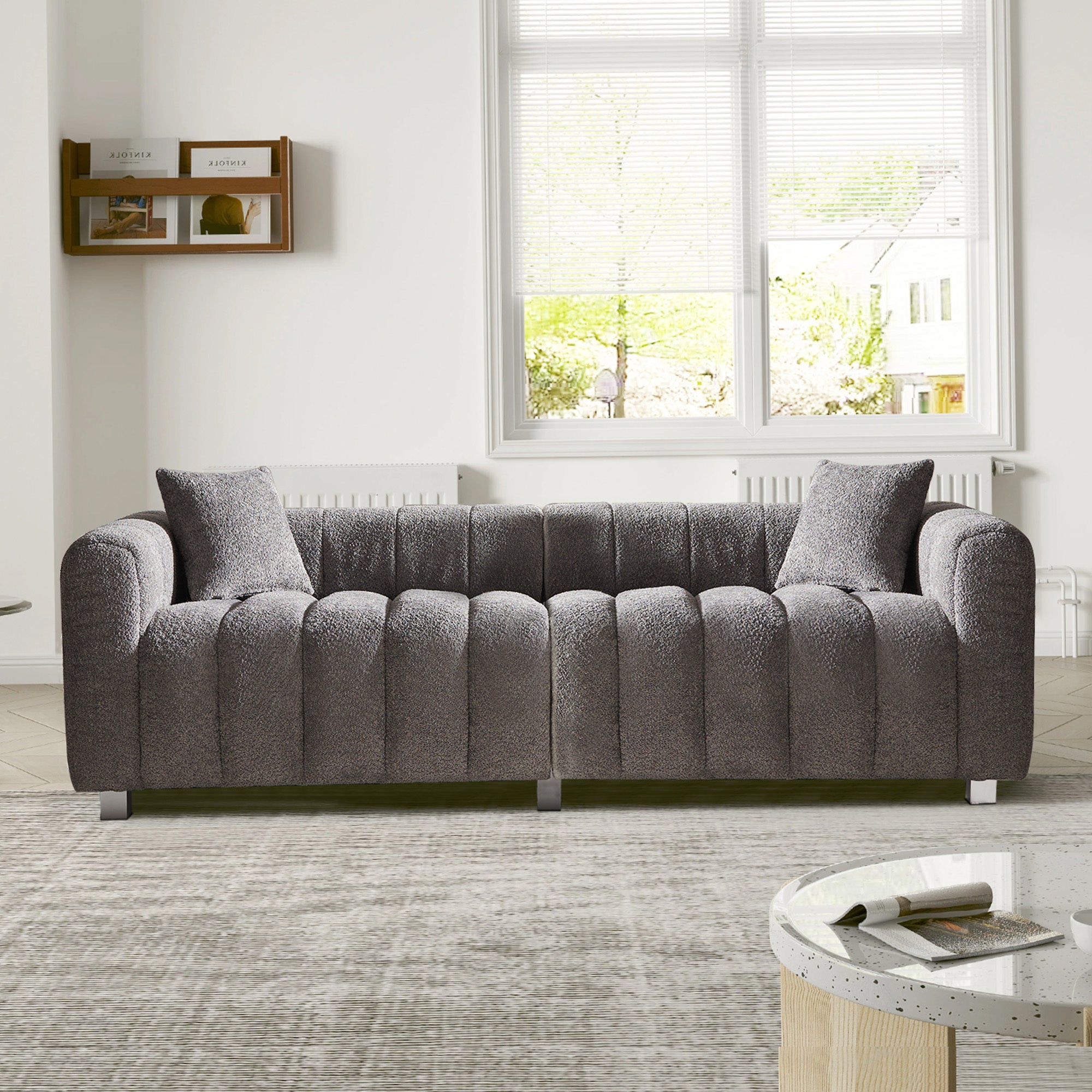 Sofa Modern Bubble Velvet Upholstered with Metal Base Legs 3 Seater