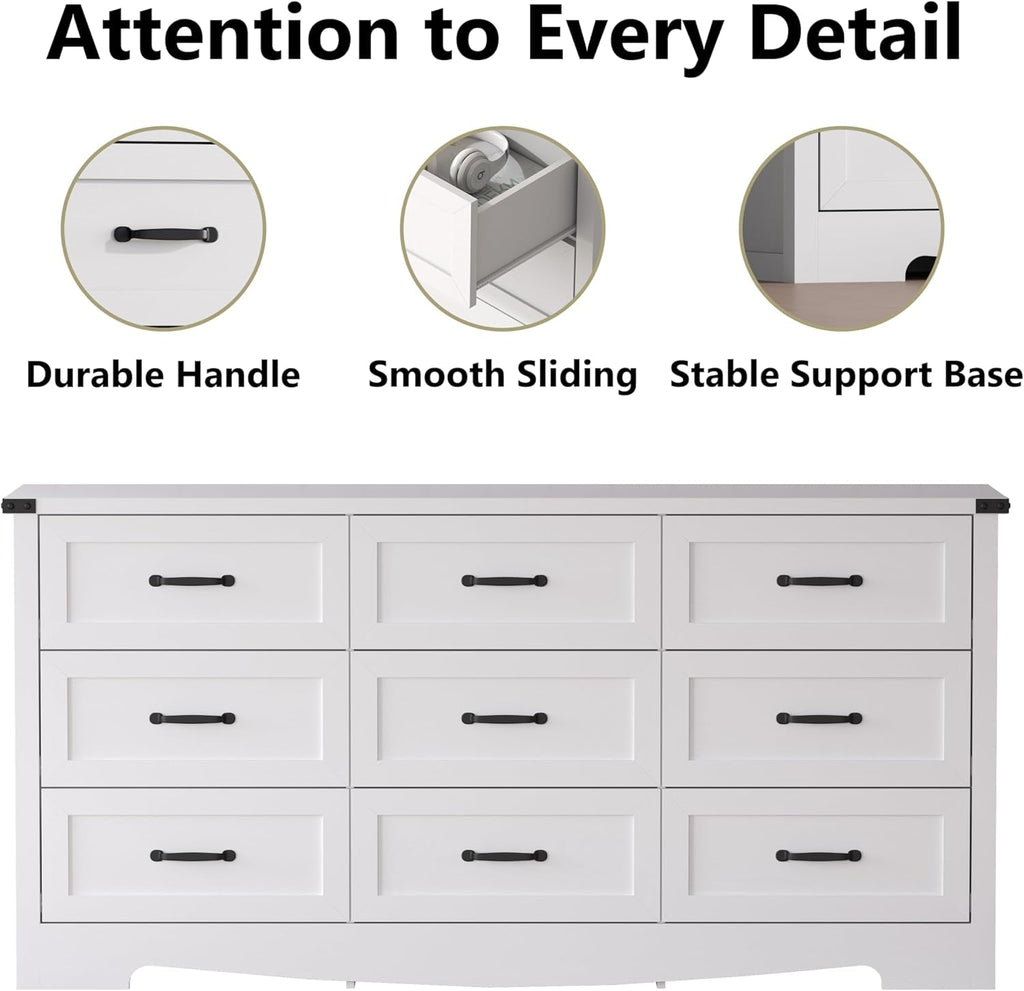 White 59 Inch Premium Modern Multicompartment Dresser