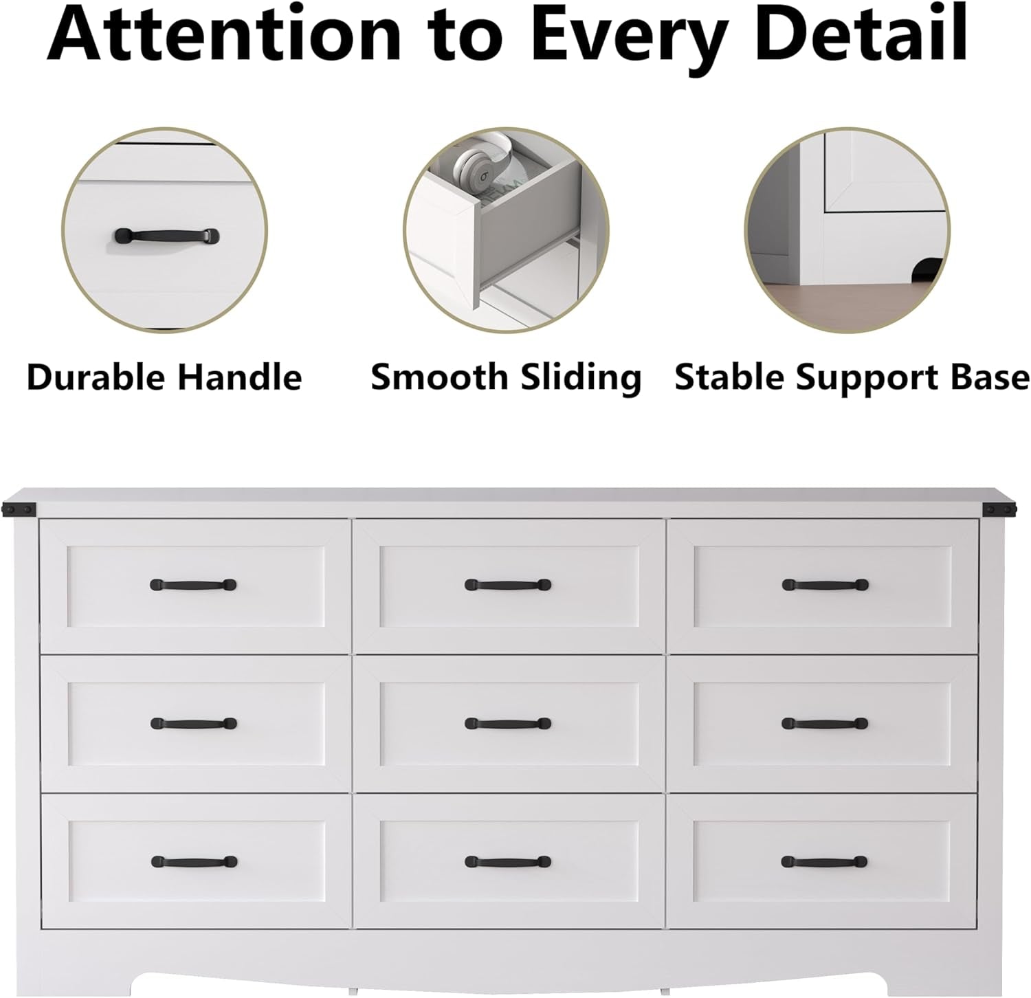 White 59 Inch Premium Modern Multicompartment Dresser