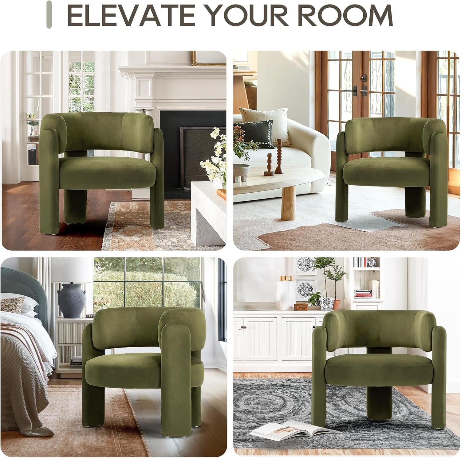 Velvet Green Barrel Armchairs Set Of 2 For Living Room Decor