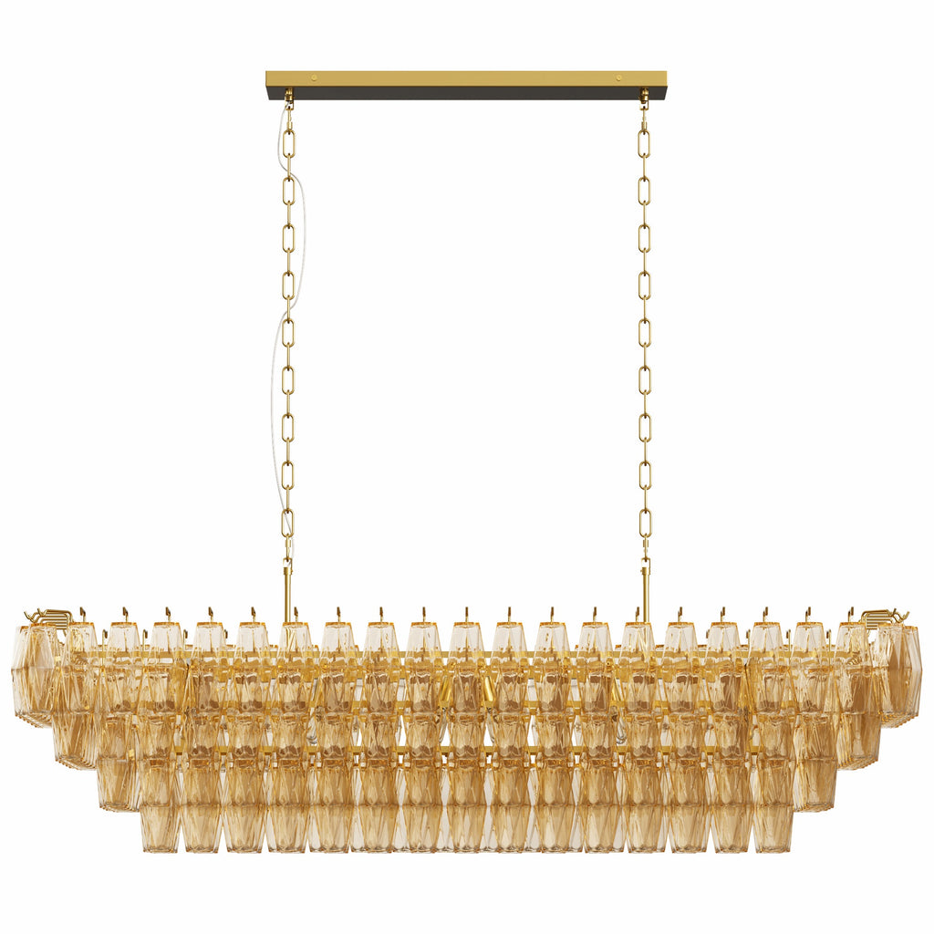 Chandelier Rectangle Gold 12-Light Smoke Glass Modern Living Room 54 In
