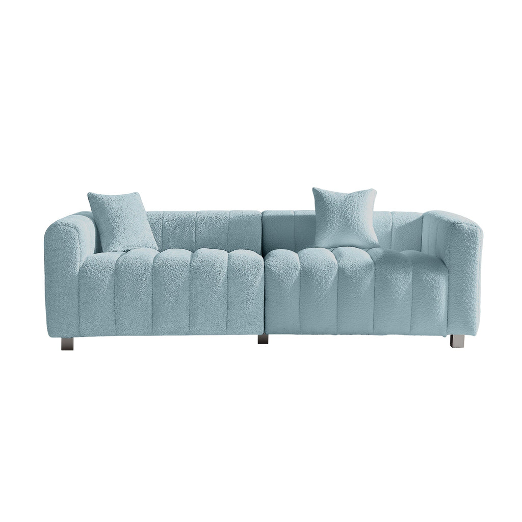 Sofa Modern Velvet Three Seater with Metal Base and Two Pillows