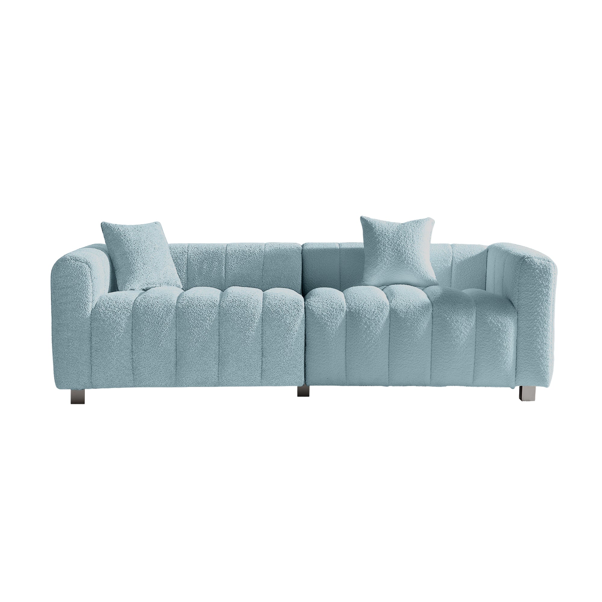 Sofa Modern Velvet Three Seater with Metal Base and Two Pillows