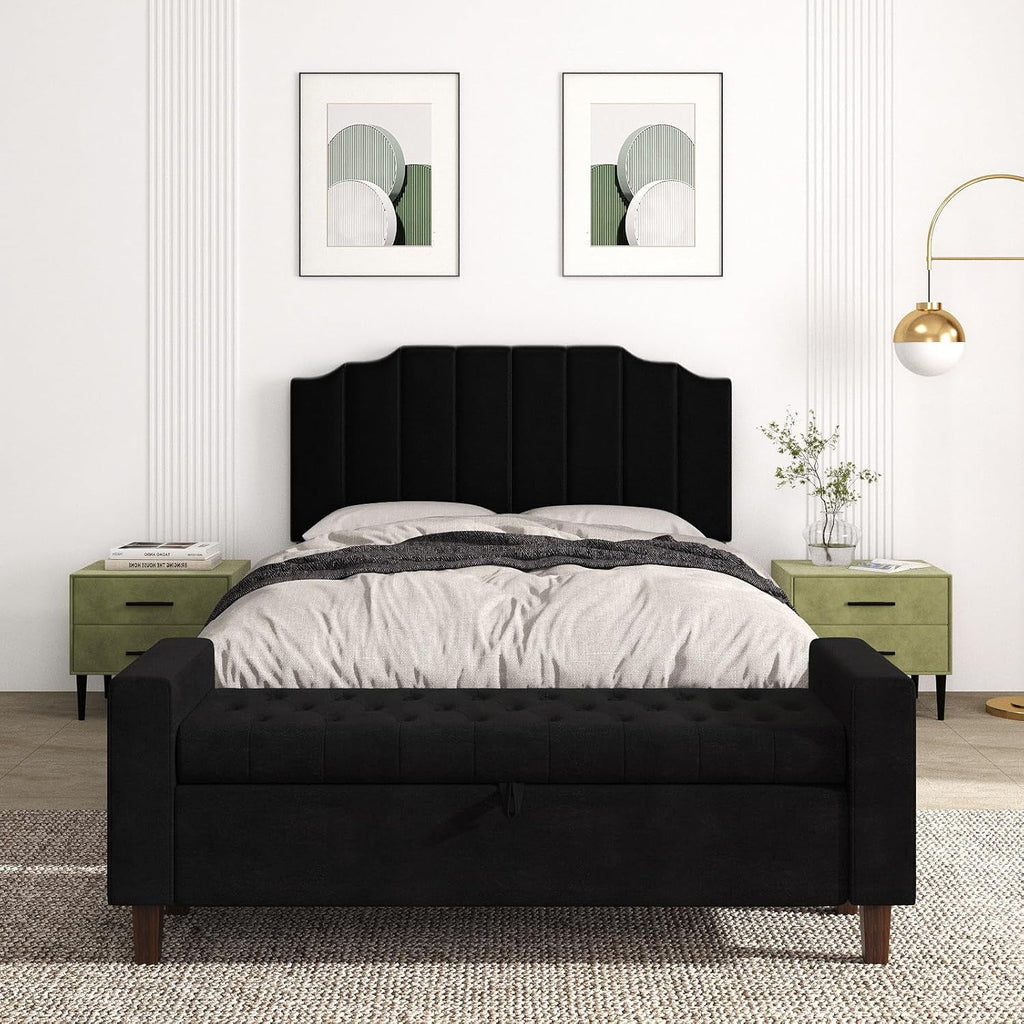 Velvet Wall Mounted Queen Size Headboard with Tufted Design