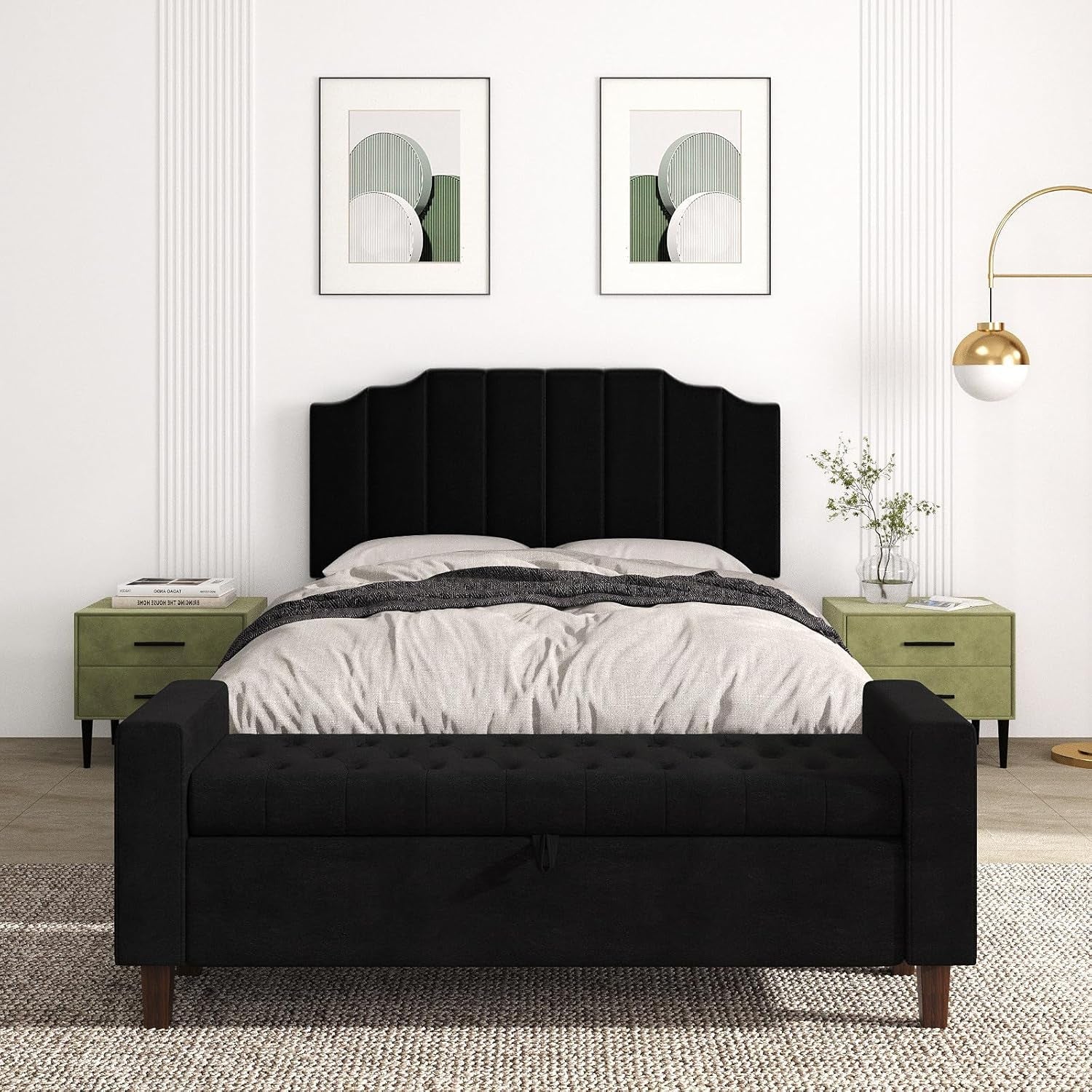 Velvet Wall Mounted Queen Size Headboard with Tufted Design
