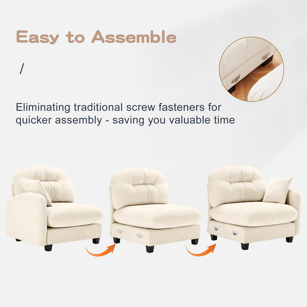 Sectional Sofa L-Shape Modular Chenille Beige 3-Seat with Ottoman
