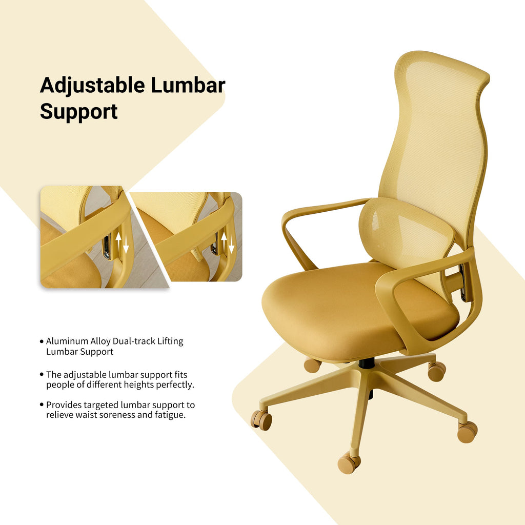 Ergonomic Office Chair Mesh High-Back Yellow 350 LB Lumbar Support Swivel