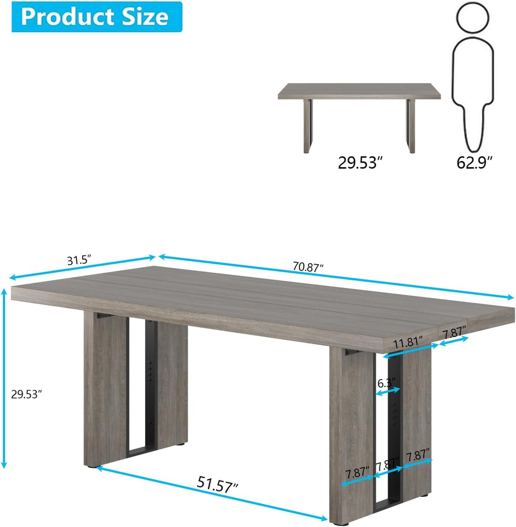 71 Inch Rustic Gray Farmhouse Dining Table For 6 To 8