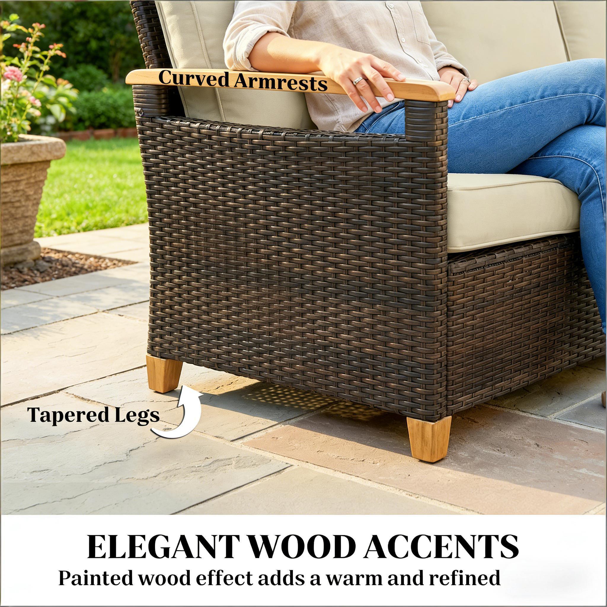 Outdoor Sofa Set Wicker Beige Brown 3 Seat Steel Frame 792 lb Capacity