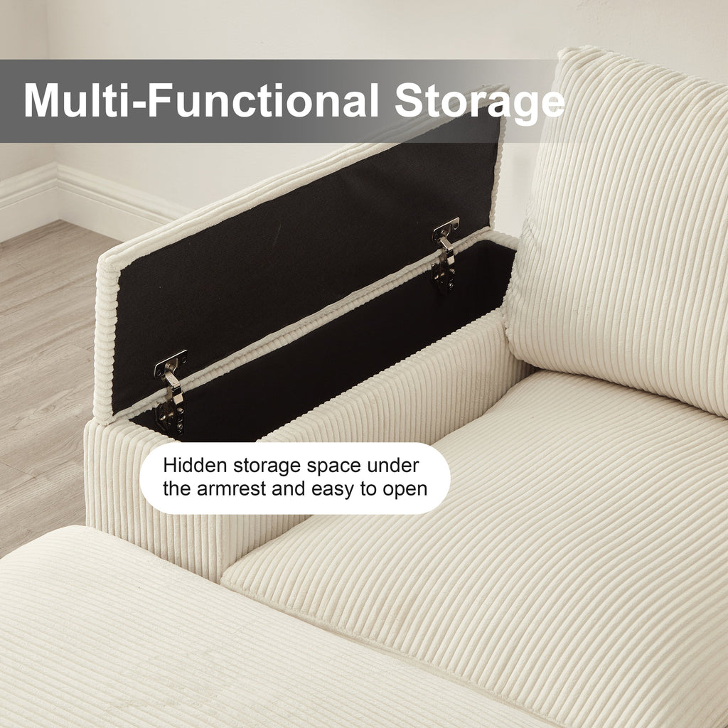Sectional Sofa L-Shaped Modern Corduroy Beige 122-inch Sleeper with Ottomans