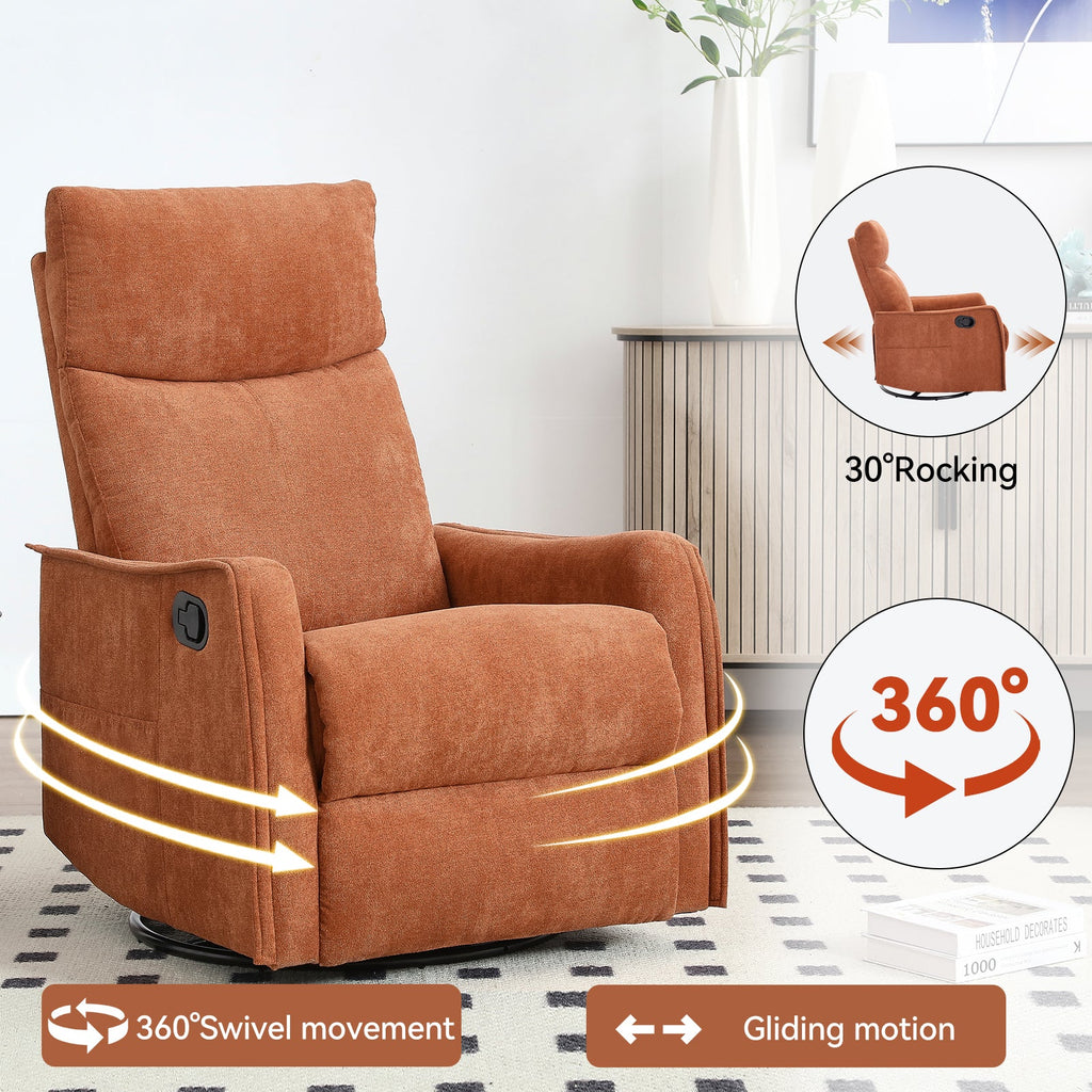 Heated Massage Recliner Chair Swivel Rocker Fabric Orange