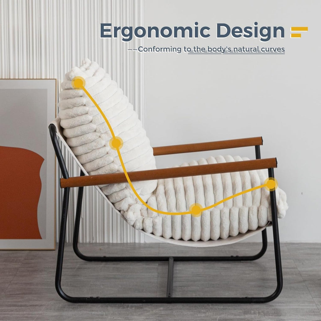 Boucle Sherpa Arm Chair Steel Frame Mid Century Modern