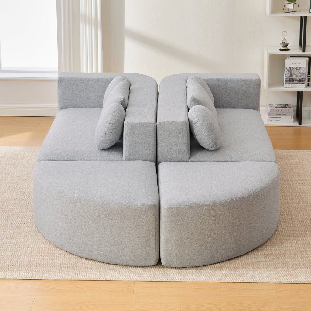 Sectional Sofa U-Shape Modular Boucle Gray 6-Seat Deep Seating 114.9x64.5 In