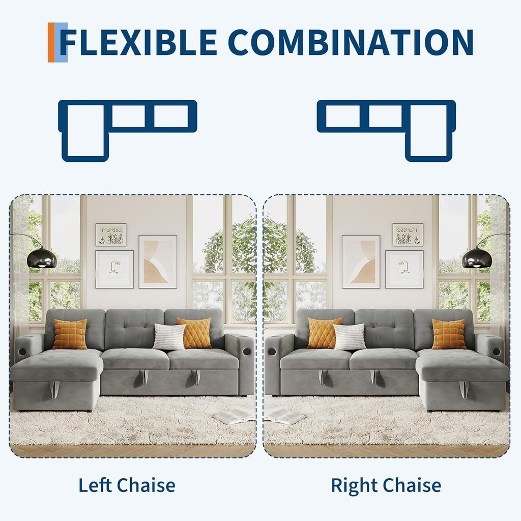 84Inch LShaped Sleeper Sofa Integrated Storage System