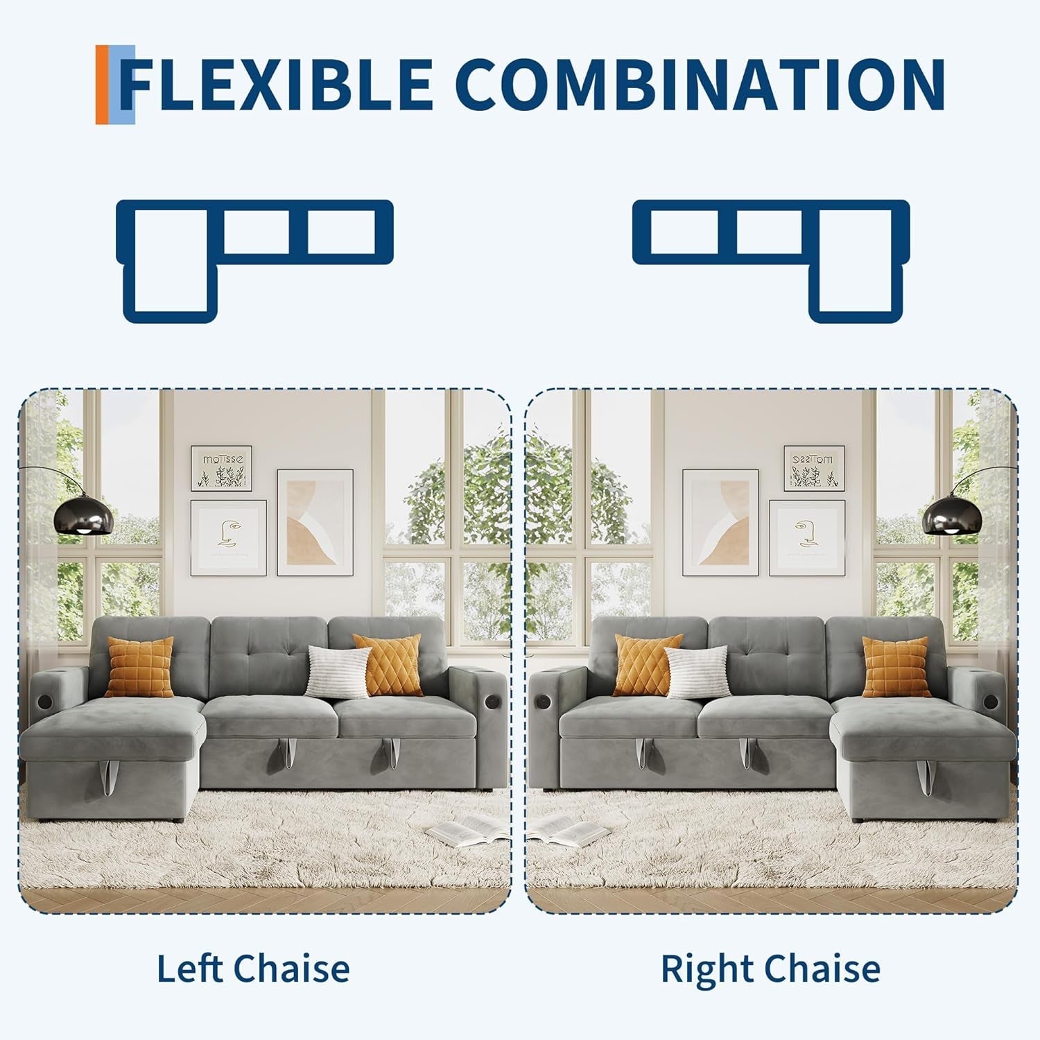 84Inch LShaped Sleeper Sofa Integrated Storage System