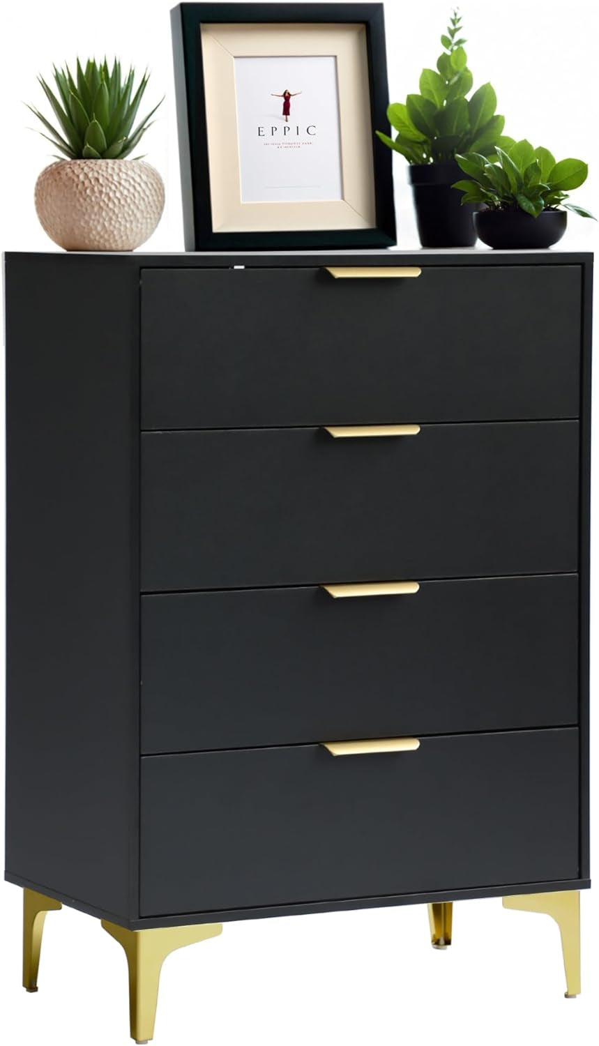 4 Drawer Black Wood Dresser For Bedroom Living Room