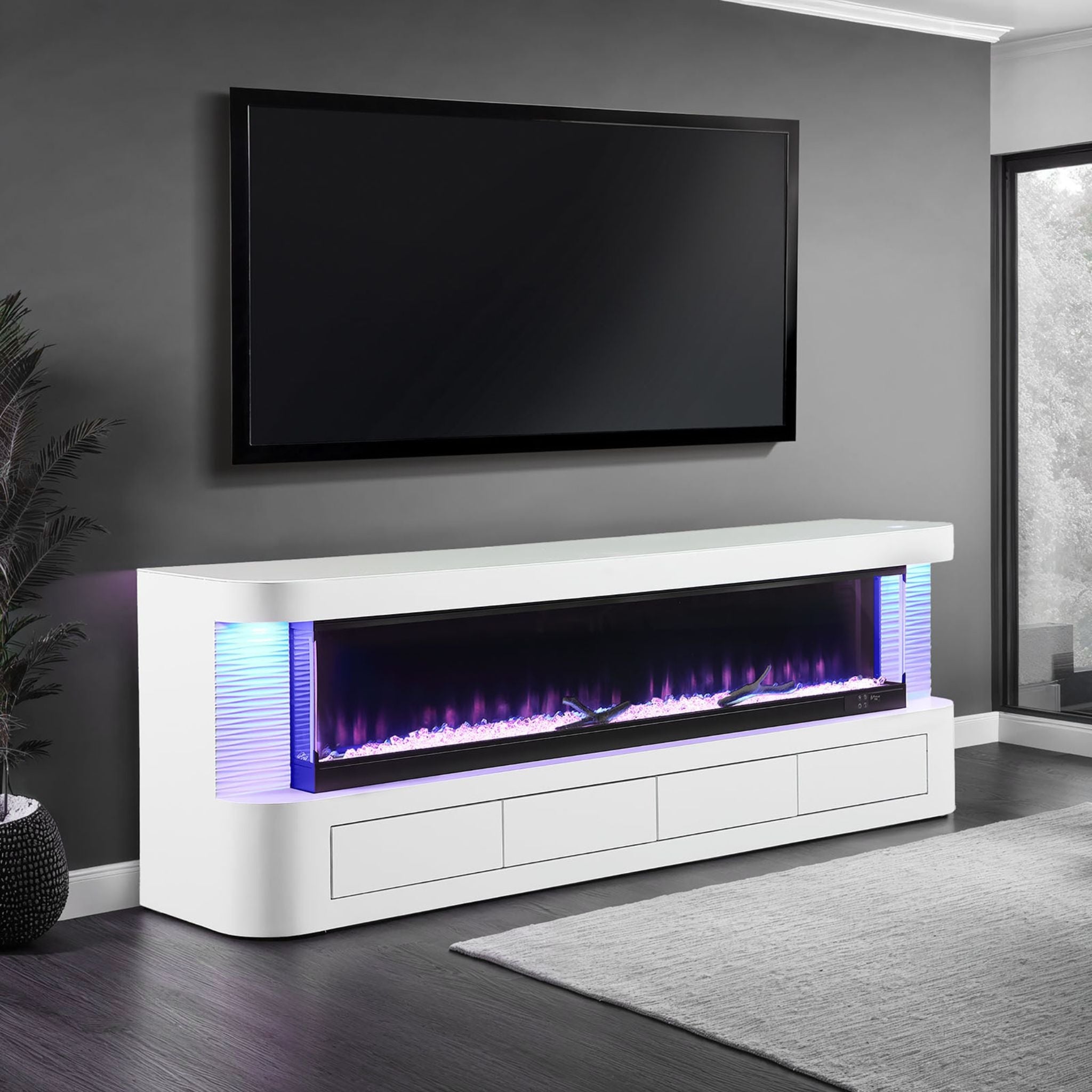 Nuvia 71-Inch Modern White Electric Fireplace TV Stand With 3-Level LED Brightness Setting [TV Stand Only] (SAK94120)