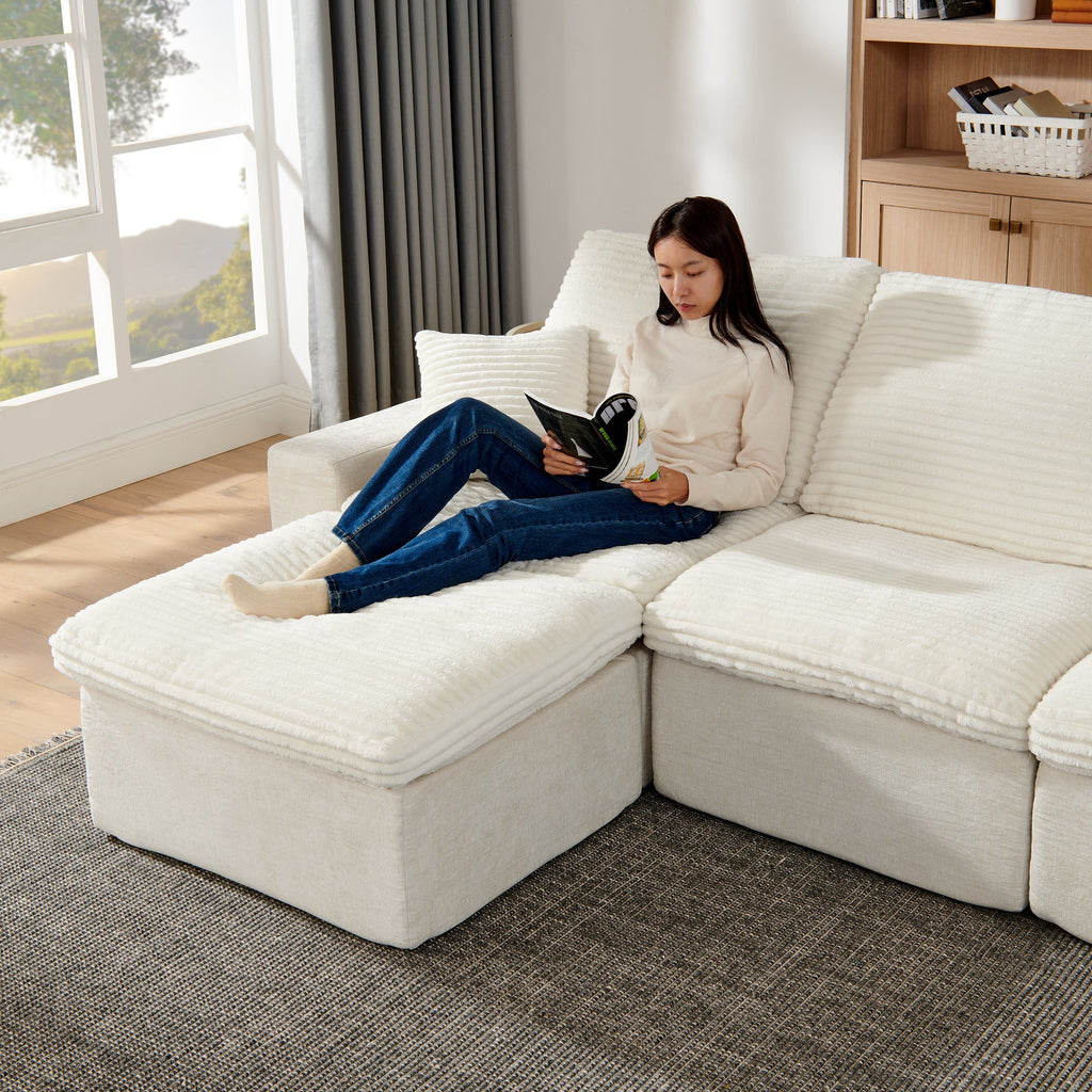 142' Cloud Sectional Couch with Comfy Chaise,U Shaped Modern Modular Sofa with Deep Seat,No Assembly Required Couch for Living Room Lounge,Beige