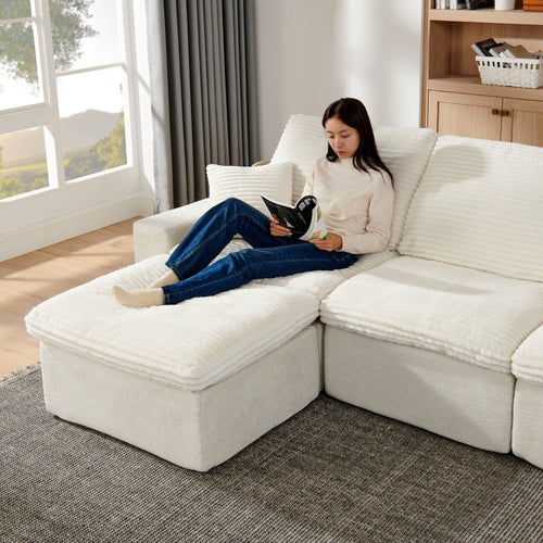 142' Cloud Sectional Couch with Comfy Chaise,U Shaped Modern Modular Sofa with Deep Seat,No Assembly Required Couch for Living Room Lounge,Beige