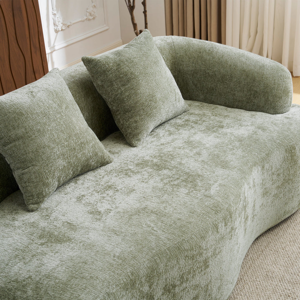 Sectional Sofa l Shape Chenille Green Curved Chaise with Foam and Spring Support