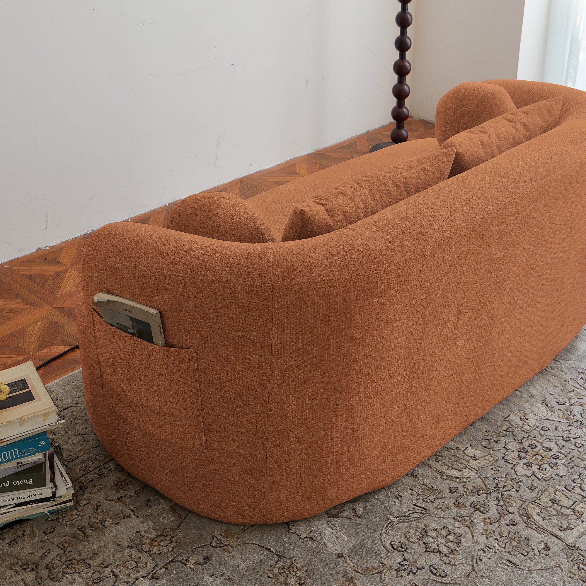 Loveseat Memory Foam Chenille Orange 2-Seat No Assembly Required 67.32 In