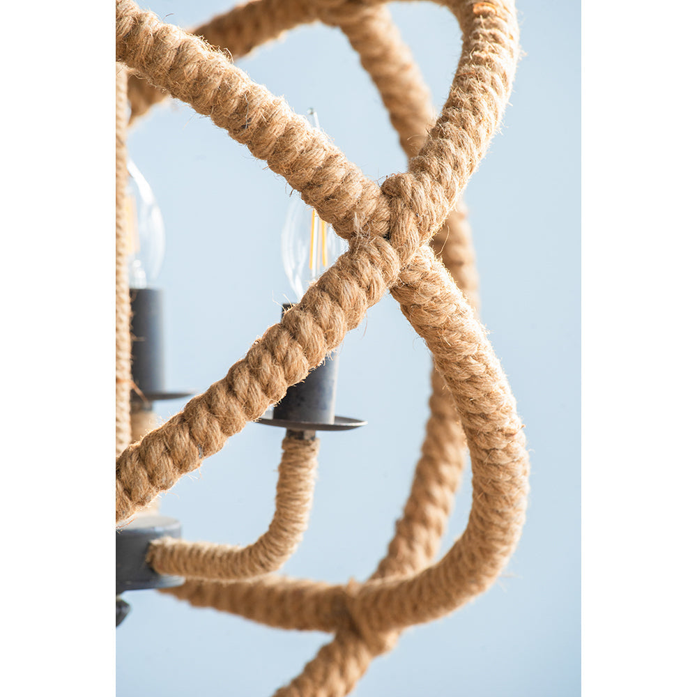 Chandelier 3-Light Farmhouse Rope Globe Hanging Adjustable Chain