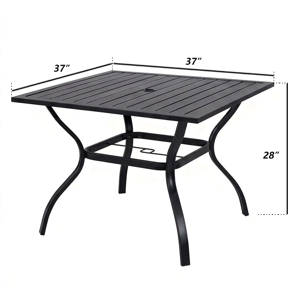Outdoor Dining Set Metal Black 5 Piece Square Table 4 Folding Chairs Seats 4