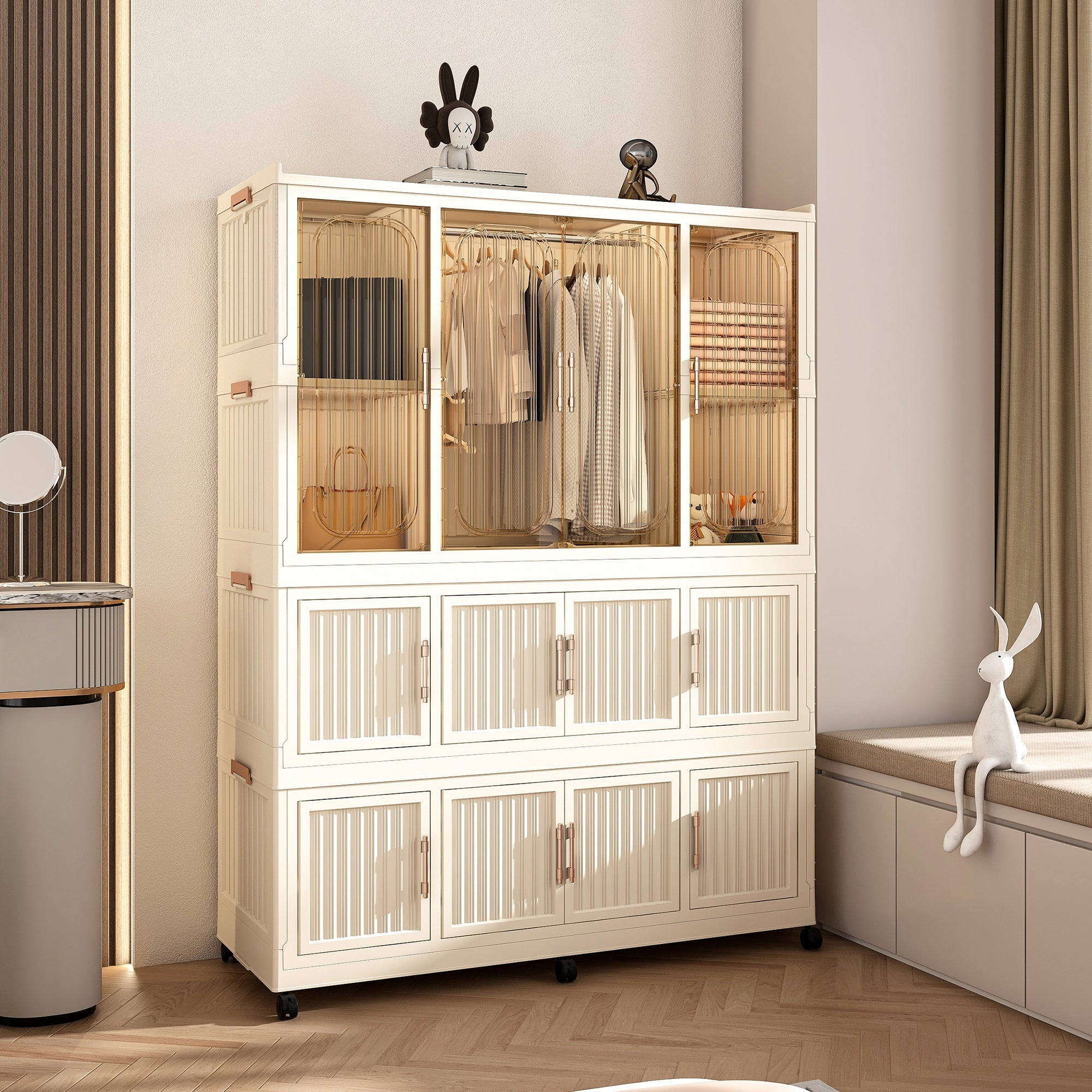 Wardrobe Closet Organizer PP Creamy White 12-Cube Hanging Rod 48x62.2 In