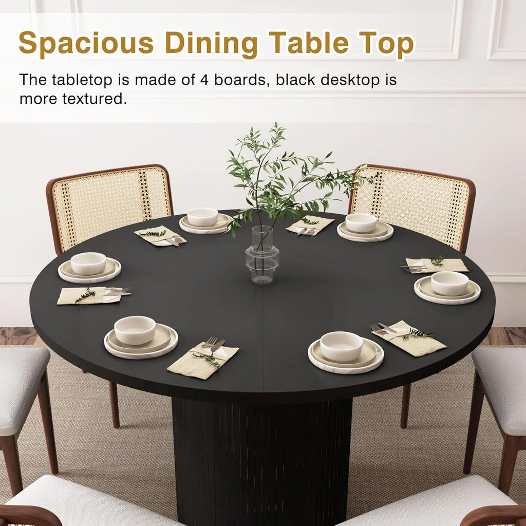 Round Dining Table For 4 47 Inch Black Wood Strip Base Kitchen Table